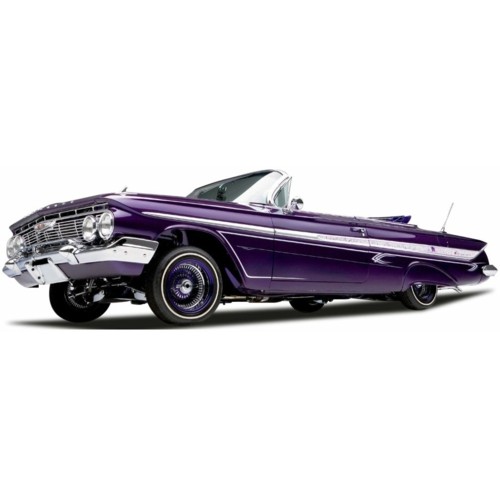 SUNH2111 - 1/18 CHEVROLET IMPALA 1961 OPEN CONVERTIBLE LOWRIDER PURPLE WITH MOVABLE SUSPENSION
