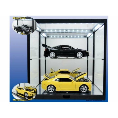 T9-187820BK - 1/18 DOUBLE LED DISPLAY CASE MIRROR BACK AND BASE BLACK