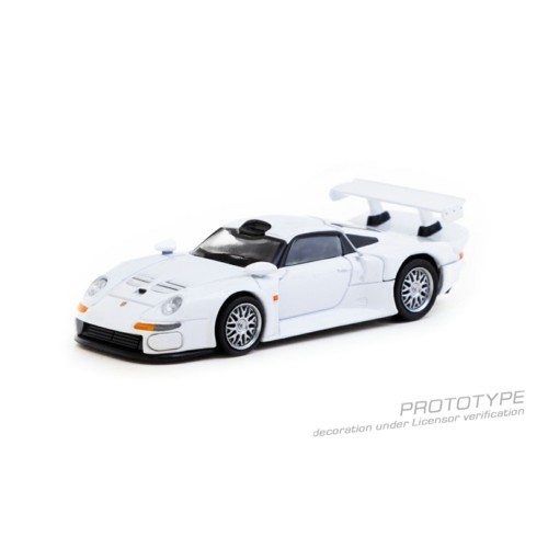 TCT64P004WH - 1/64 PORSCHE 911 GT1 WHITE (MODEL CAR PLUS TRADING CARDS COMBO SET)