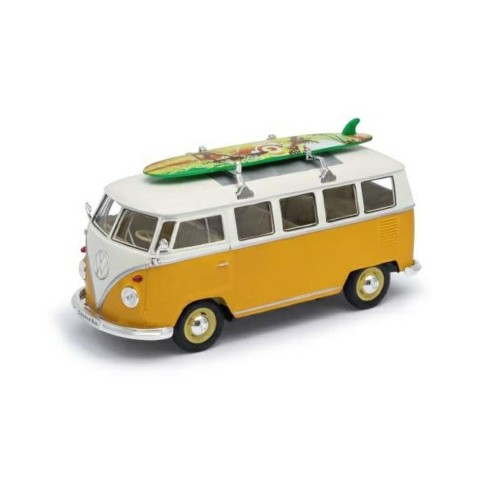 W22095SBY - 1/24 1962 VOLKSWAGEN CLASSIC BUS WITH SURF BOARD YELLOW/WHITE