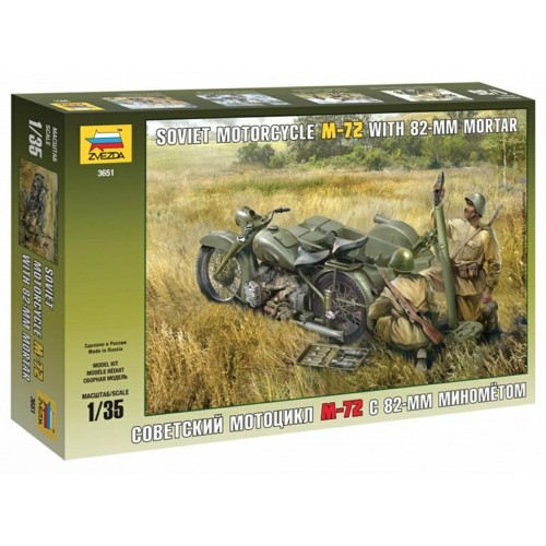Z3651 - 1/35 SOVIET MOTORCYCLE M-72 WITH MORTAR (PLASTIC KIT)